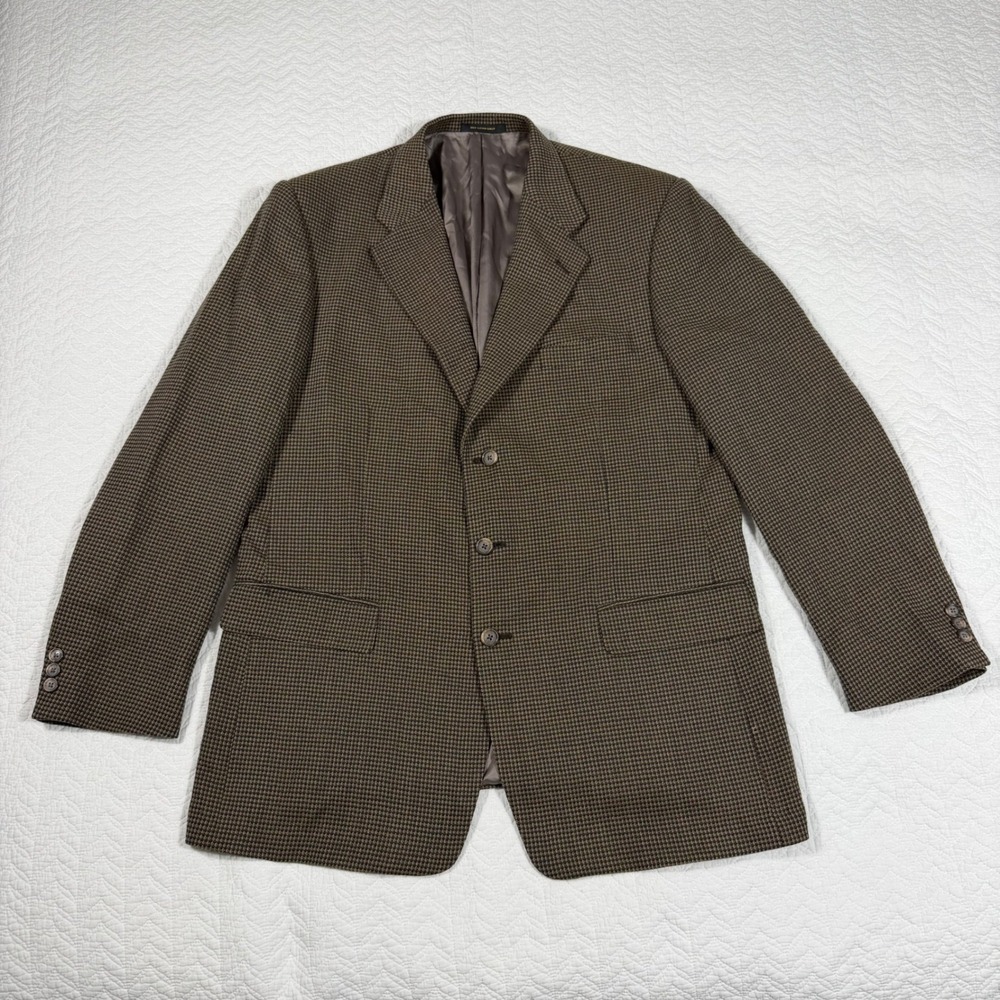 VTG Givenchy Monsieur Blazer Sport Coat Houndstooth Mens 42R Brown Wool Union